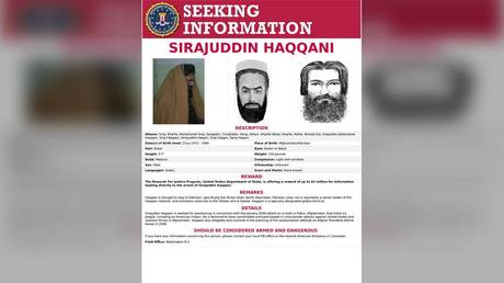The 'Seeking Information' poster issued by the US Federal Bureau of Investigation for Sirajuddin Haqqani, who is Afghanistan's newly appointed acting interior minister (FILE PHOTO) © FBI/Handout via REUTERS