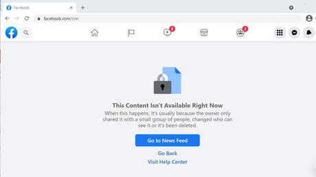 CNN's main Facebook page shows an error message when accessed from Australia, as seen in this screen capture taken September 29, 2021 © Social Media Website/via REUTERS