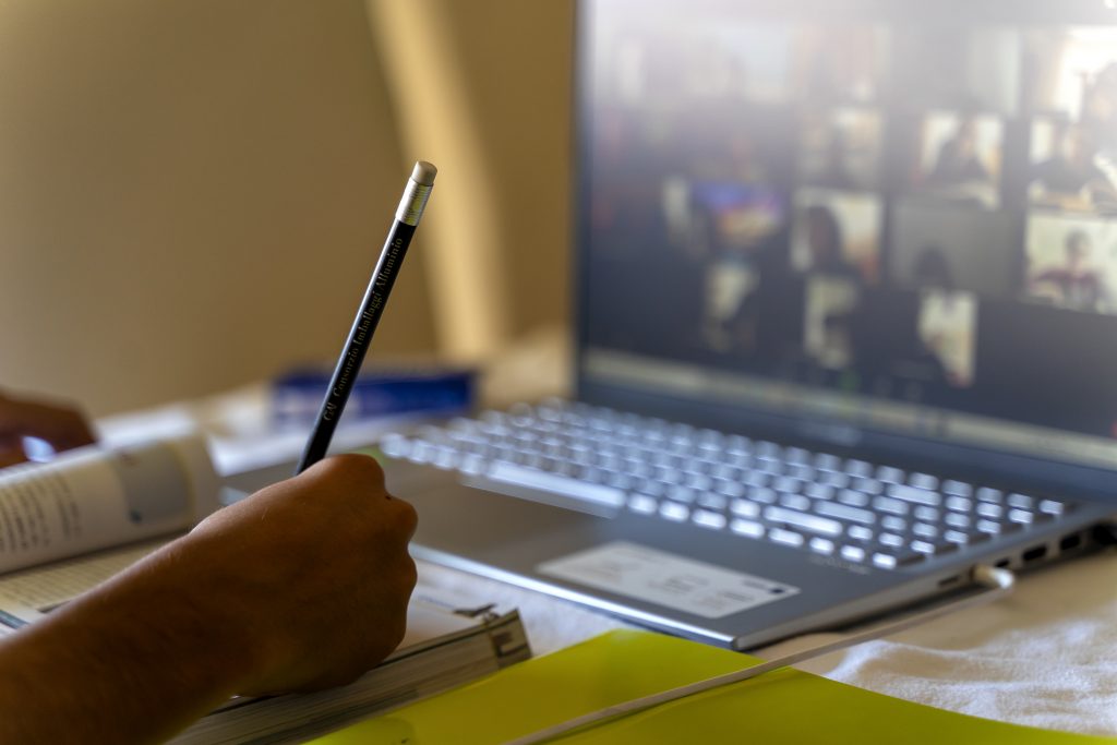 Elev în fața unui laptop