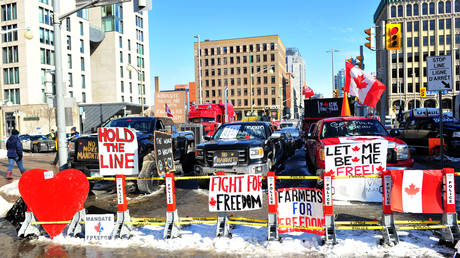 FILE PHOTO. Protesters of the Freedom convoy gather near the parliament hill in Ottawa, Canada. ©Kadri Mohamed / Anadolu Agency via Getty Images